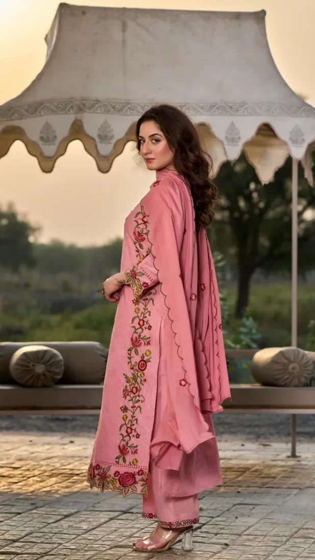 Three-Piece Cotton Embroidered Straight Kurti Set view 4