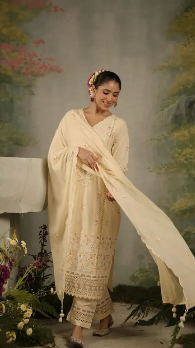 Three Piece Pure Mul Mul Cotton Designer Set view 2