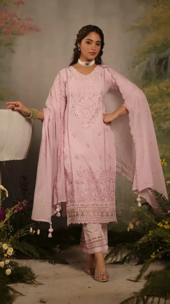 Three Piece Pure Mul Mul Cotton Designer Set