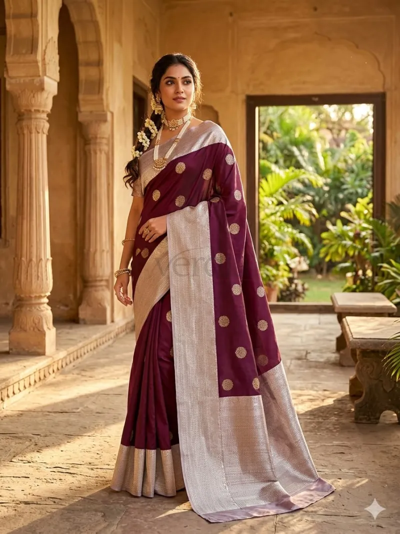 Banarasi Semi Silk Saree with Brocade Blouse view 5