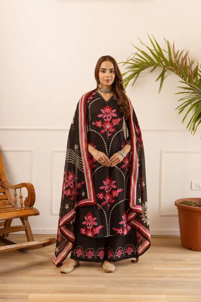 Pure and Premium Cotton Kurti Set with Printed Dupatta and Cotton Palazzo