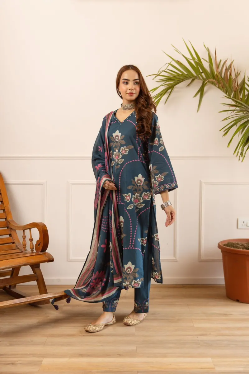 Pure and Premium Cotton Kurti Set with Printed Dupatta and Cotton Palazzo view 3