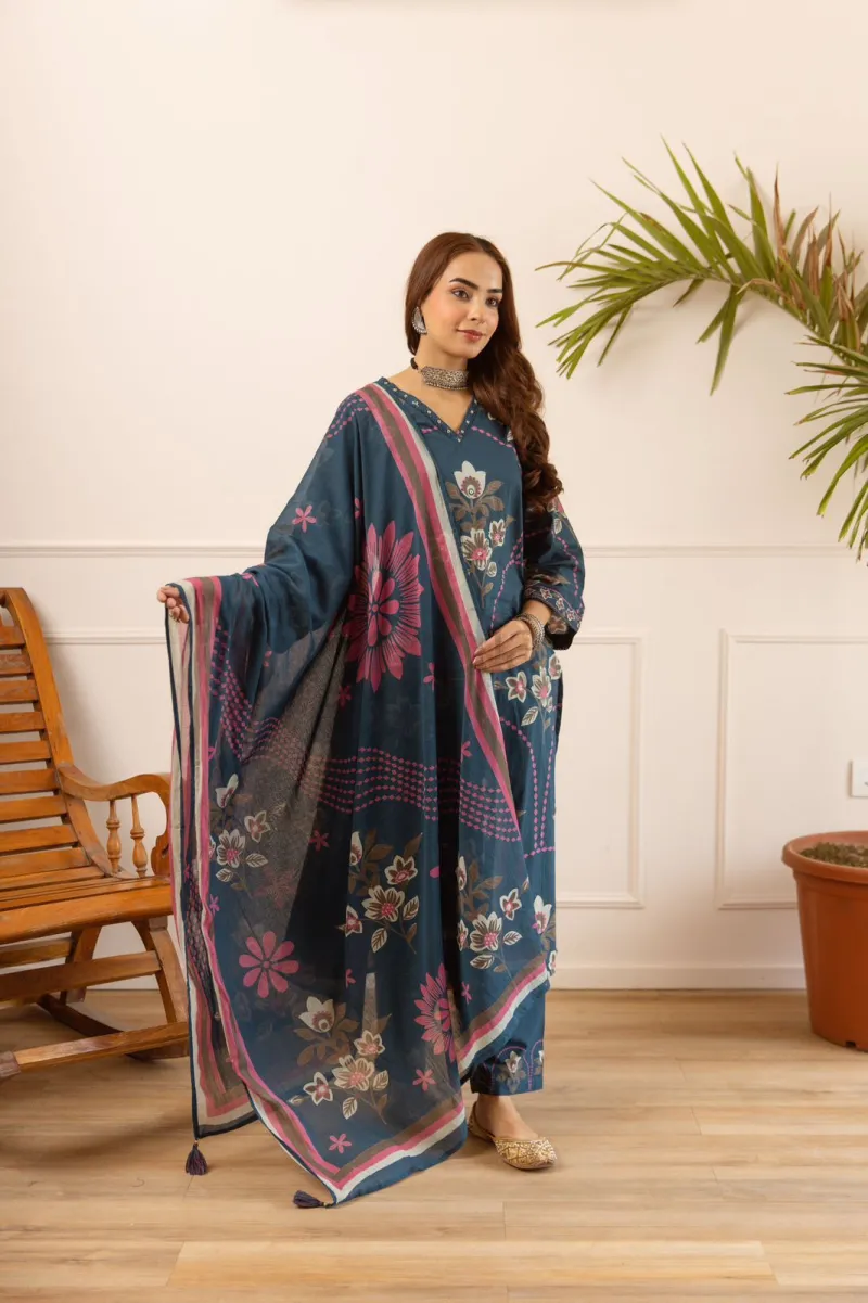 Pure and Premium Cotton Kurti Set with Printed Dupatta and Cotton Palazzo view 5