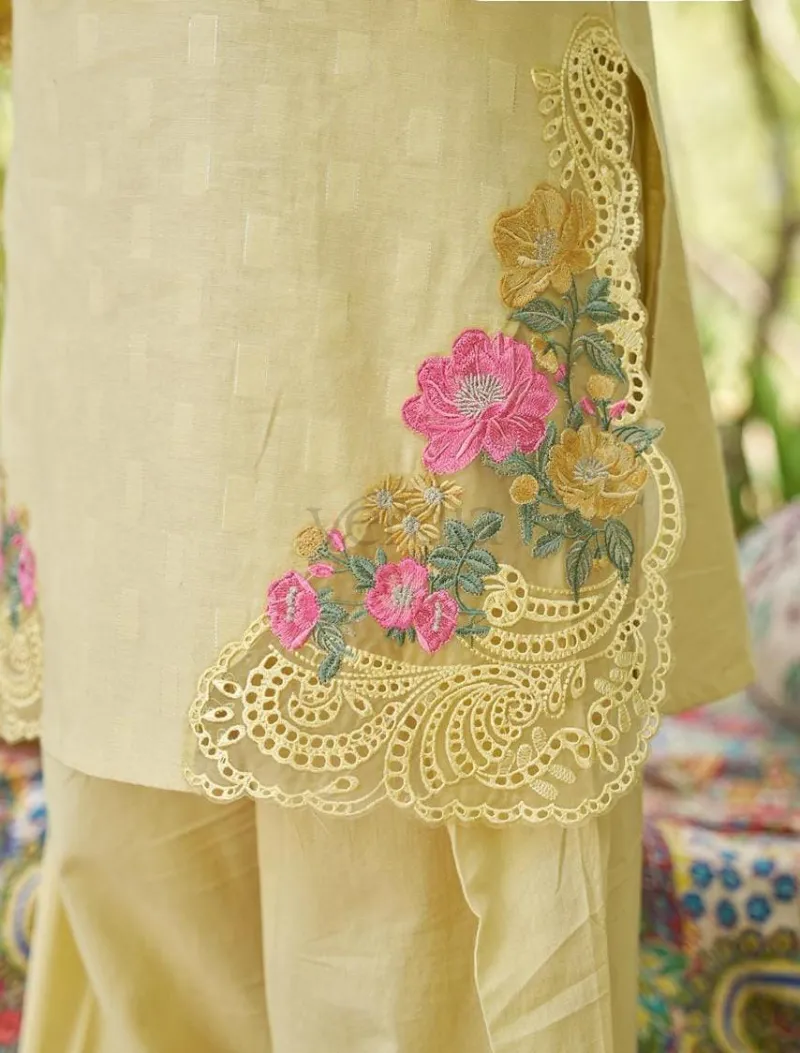 Designer Cotton Three Piece Kurti Set with Embroidery