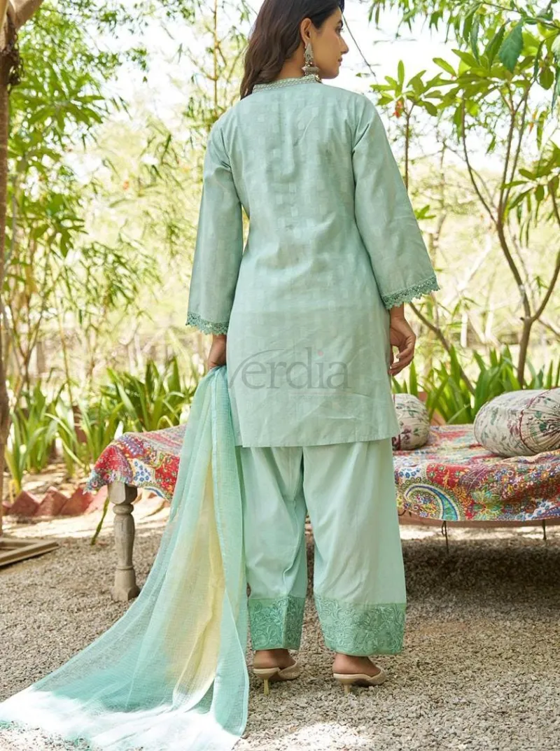 Designer Cotton Three Piece Kurti Set with Embroidery view 4