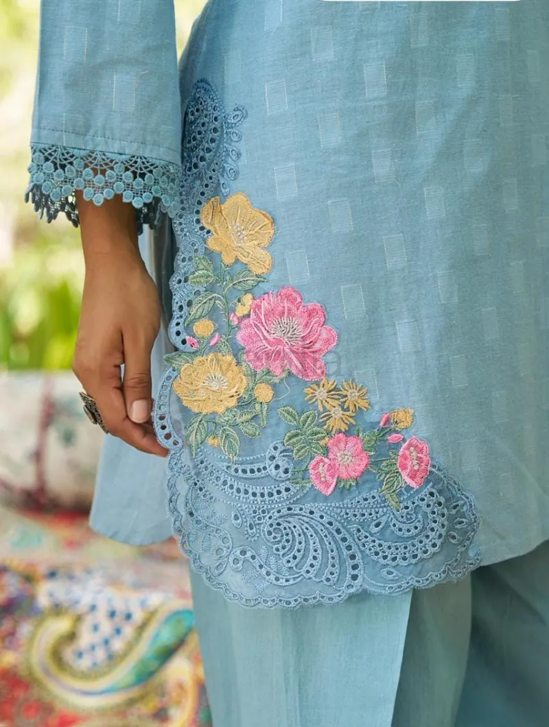 Designer Cotton Three Piece Kurti Set with Embroidery view 8