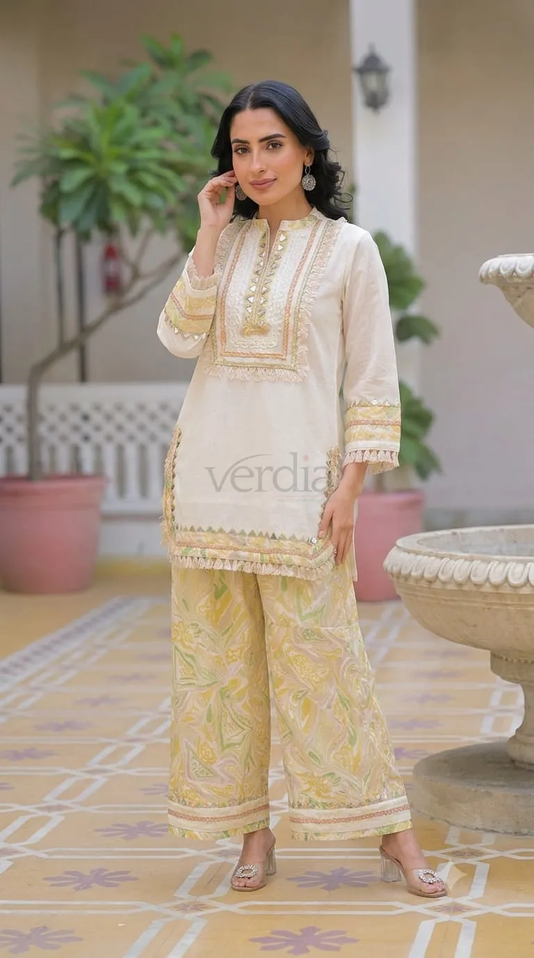Pure Cotton Kurti Set with Real Mirror Work on Yoke