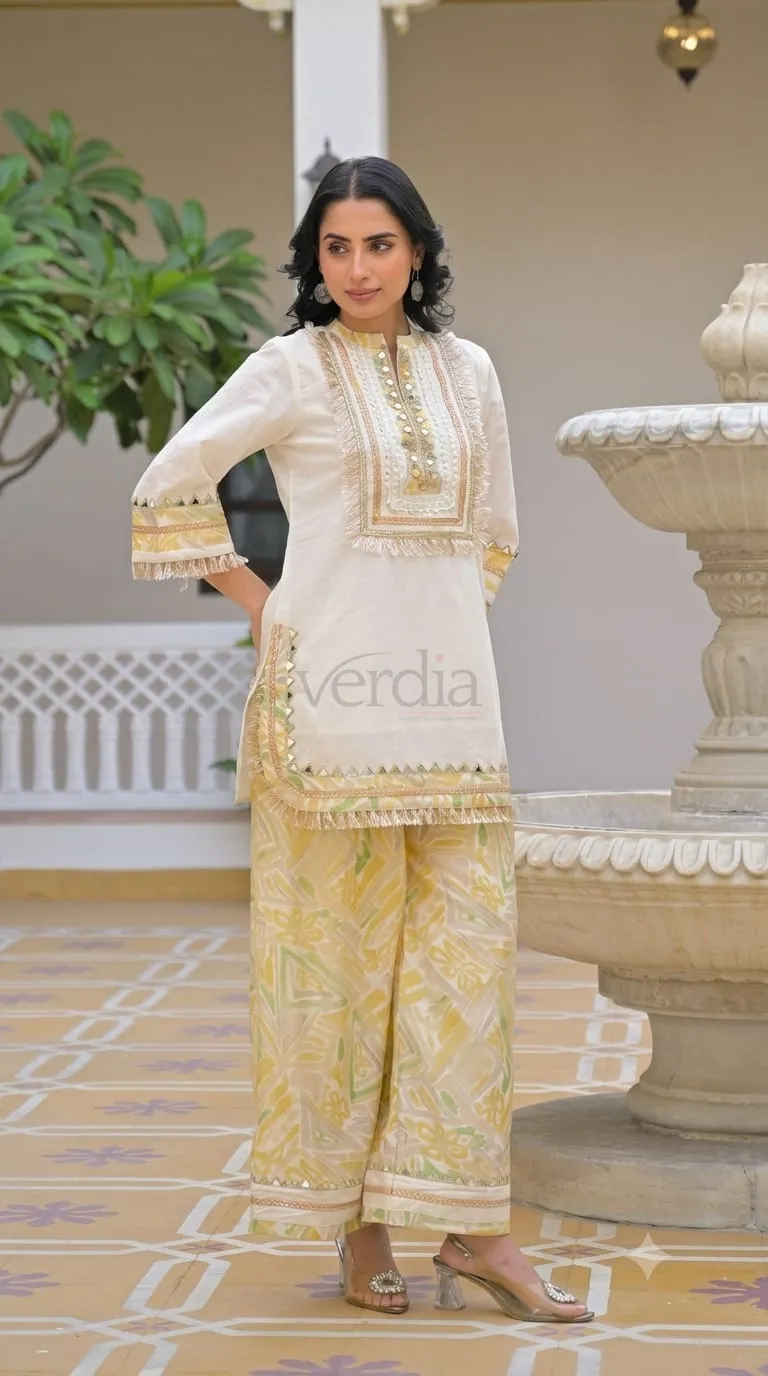 Pure Cotton Kurti Set with Real Mirror Work on Yoke