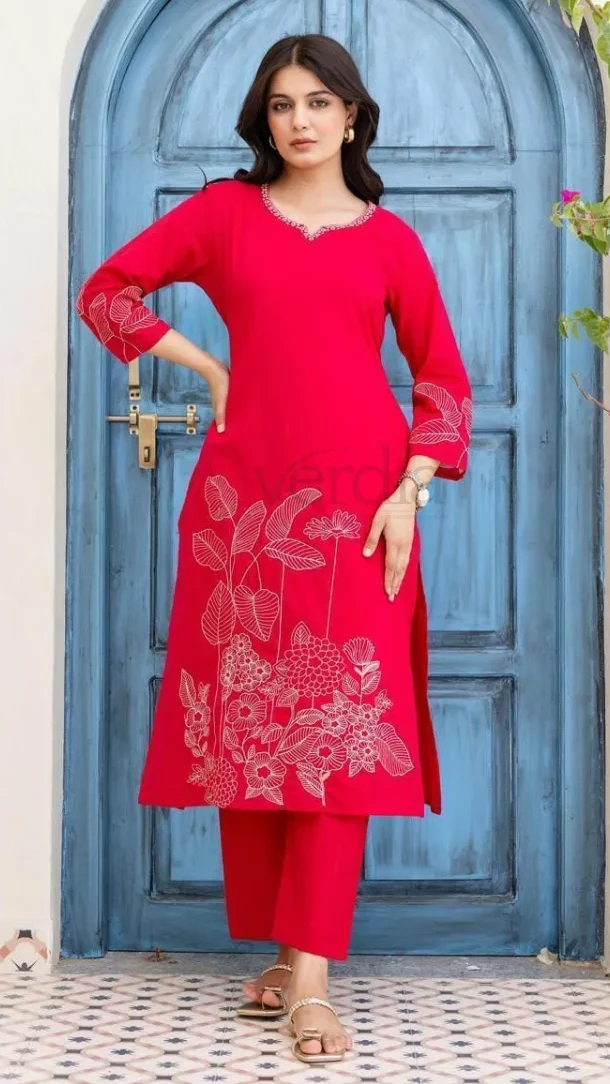 Elegant Two Piece Rayon Co-ord Set with Intricate Embroidery Paired with Rayon Pants