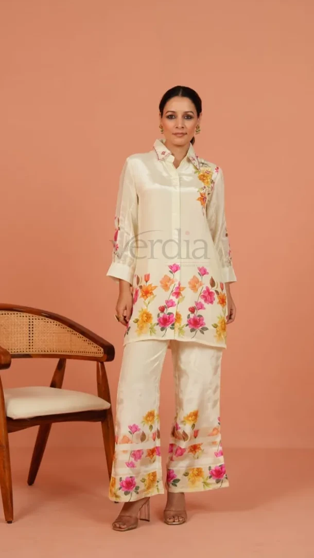 Two Piece Digital Designer Floral Print Crepe Co-ord Set