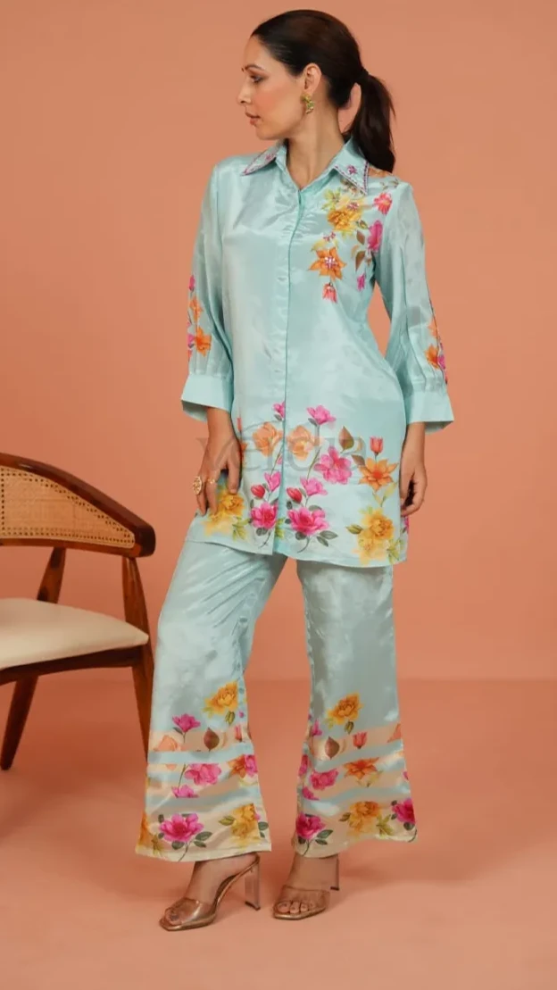 Two Piece Digital Designer Floral Print Crepe Co-ord Set view 3