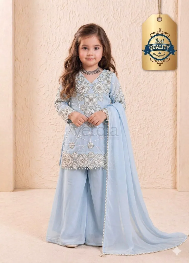 Designer Party Wear Georgette Kurti Set with Palazzo & Dupatta