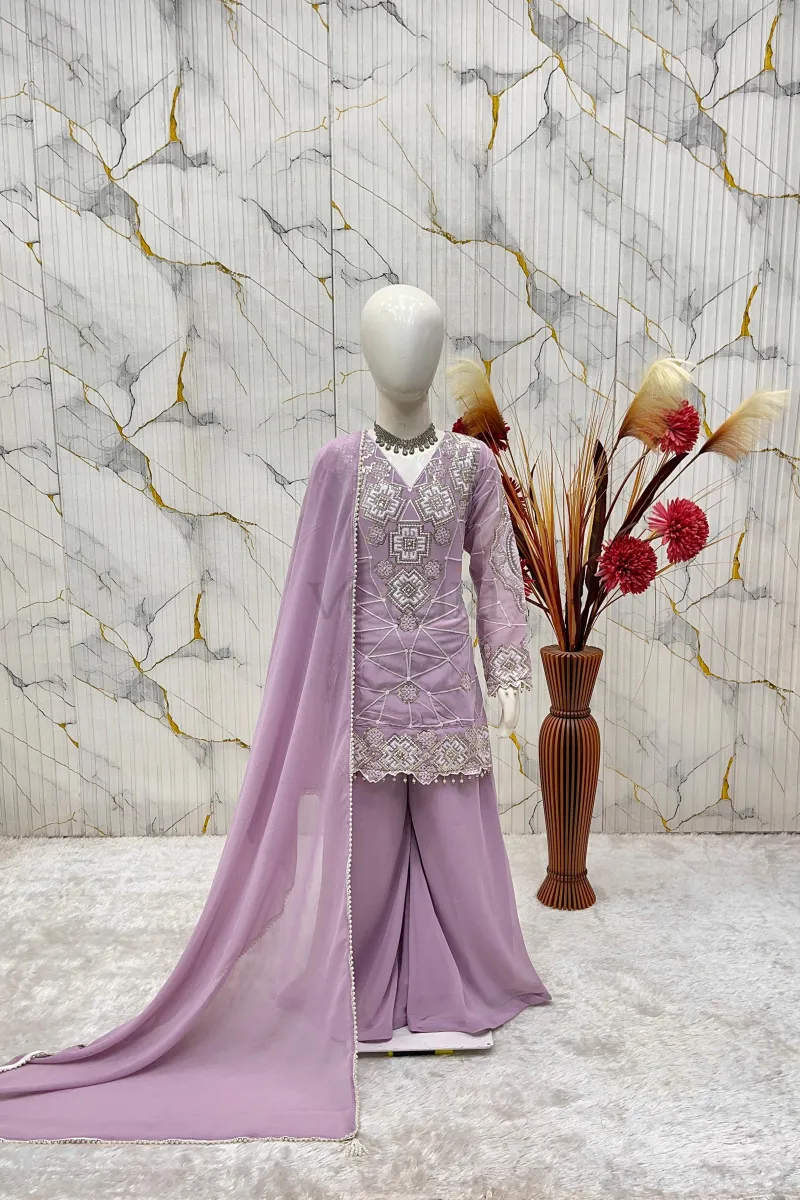 Designer Party Wear Georgette Kurti Set with Palazzo & Dupatta view 4