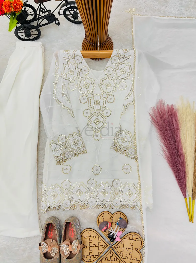 Designer Party Wear Georgette Kurti Set with Palazzo & Dupatta view 6