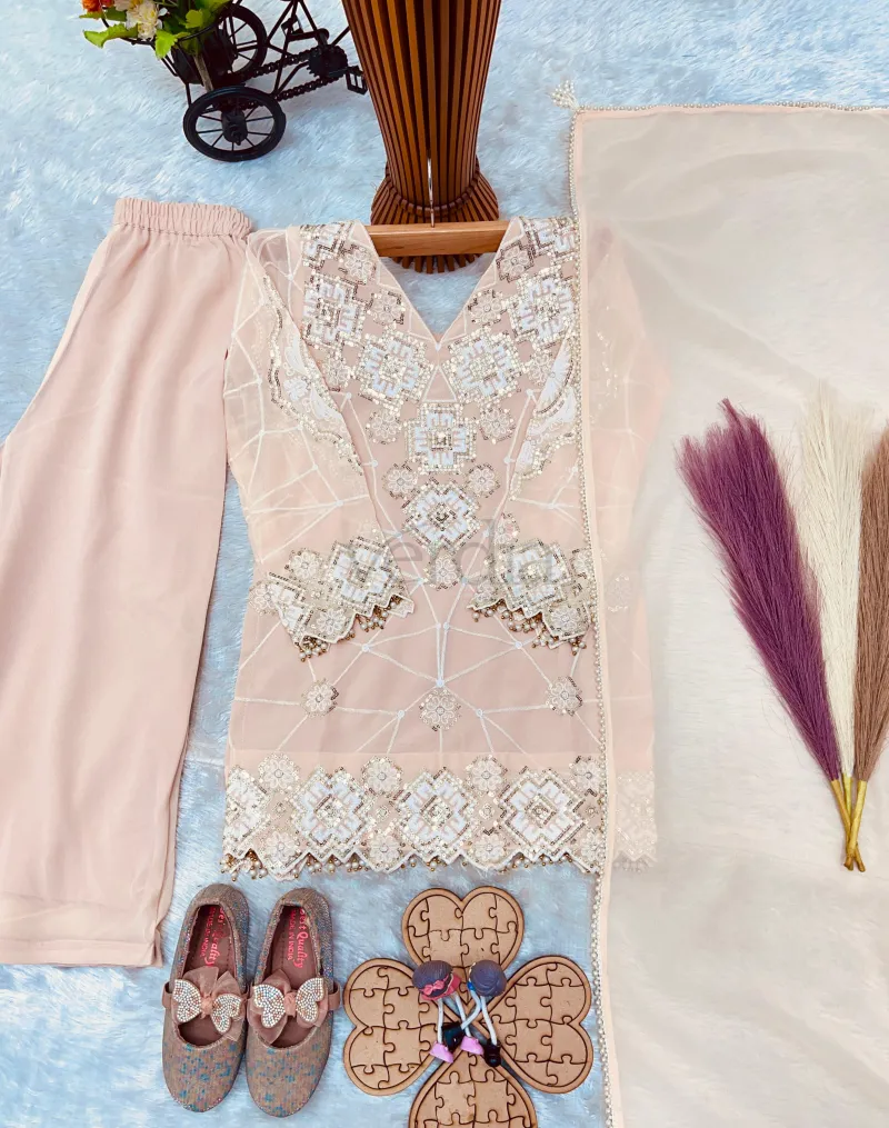 Designer Party Wear Georgette Kurti Set with Palazzo & Dupatta view 7