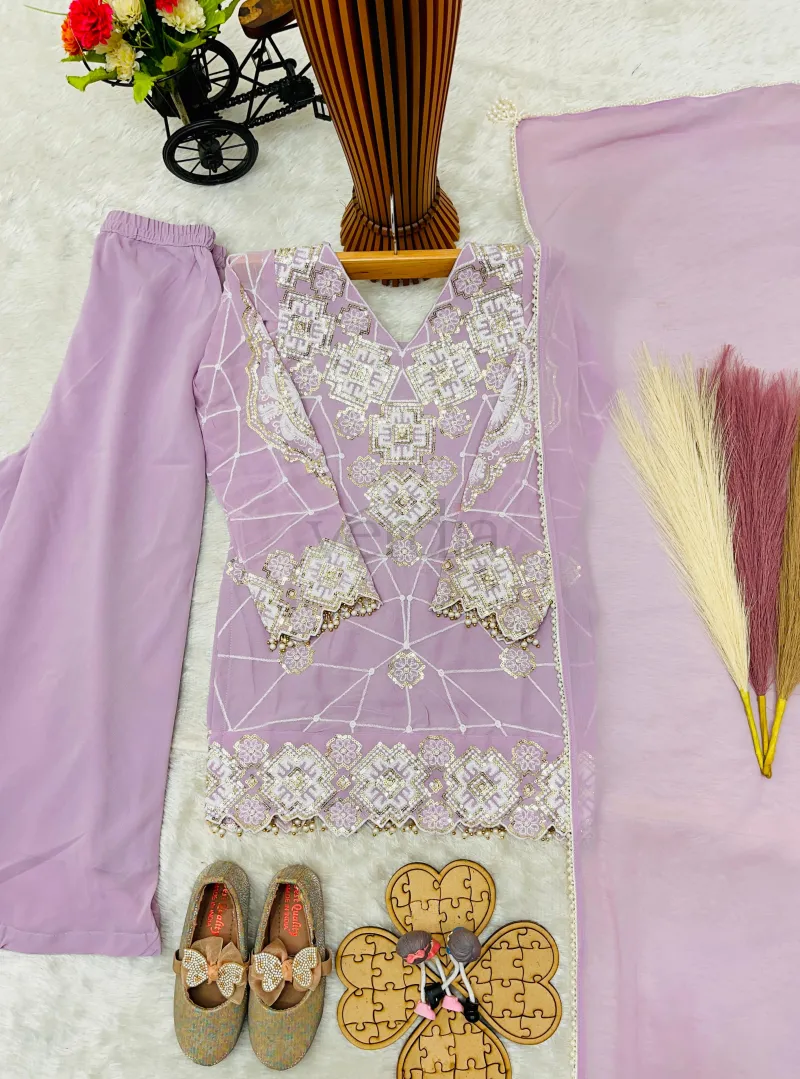Designer Party Wear Georgette Kurti Set with Palazzo & Dupatta view 8