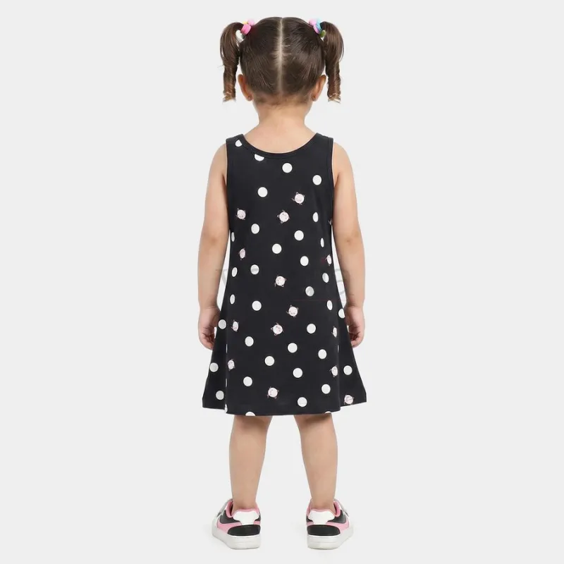 Hand Print Girls' Navy Blue A-Line Polka Dot Printed Frock view 3