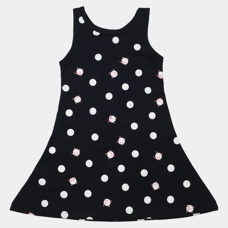 Hand Print Girls' Navy Blue A-Line Polka Dot Printed Frock view 6