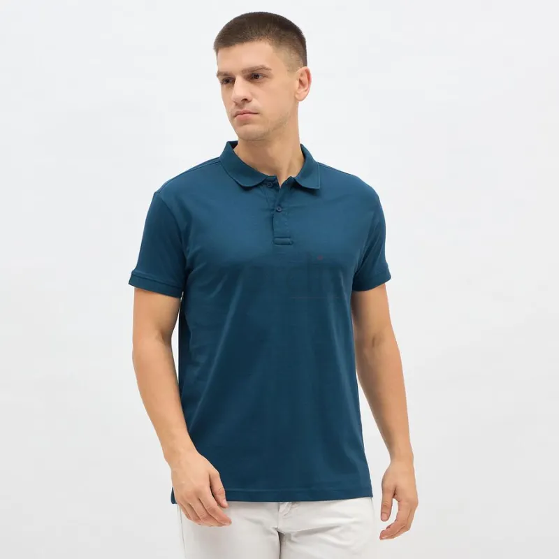 Men's Teal Blue Cotton Polo Neck Classic T-Shirt