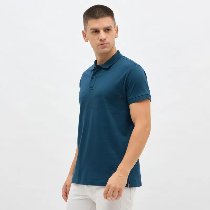 Men's Teal Blue Cotton Polo Neck Classic T-Shirt