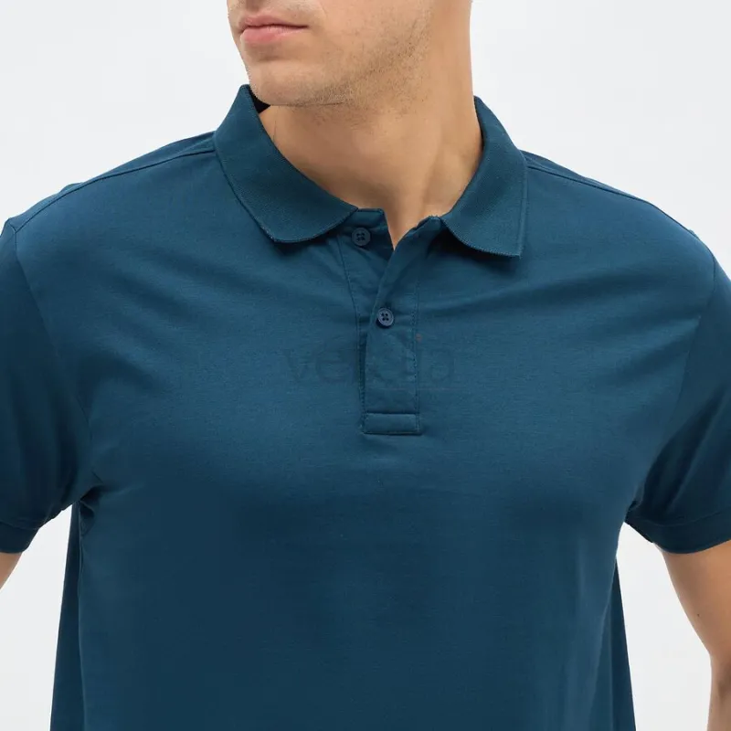 Men's Teal Blue Cotton Polo Neck Classic T-Shirt view 4