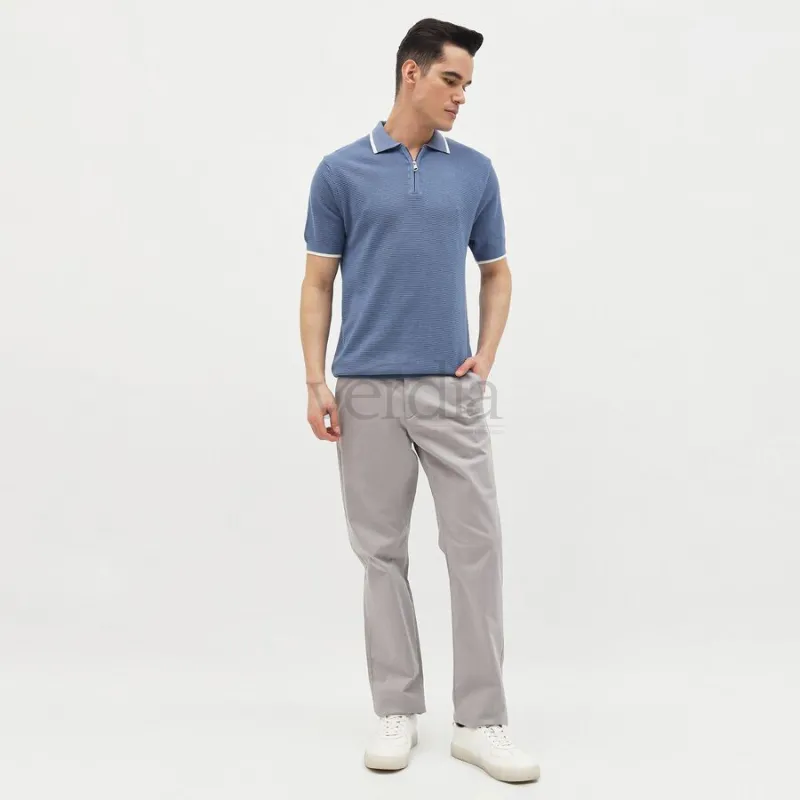 Men's Muted Steel Blue Cotton Polo Collar Casual T-Shirt view 5
