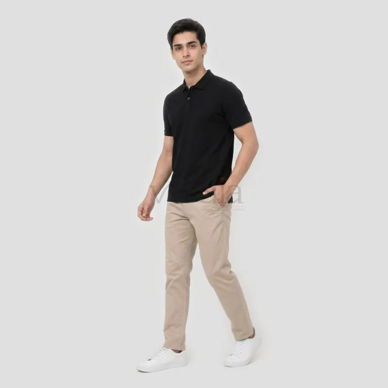 Men's Black Cotton Polo Neck Solid T-Shirt view 5