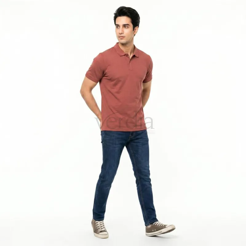 Men's Coral Cotton Polo Neck Polo T-Shirt view 5