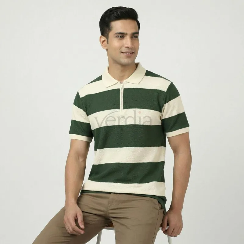 Men's Green Collared Casual T-Shirt