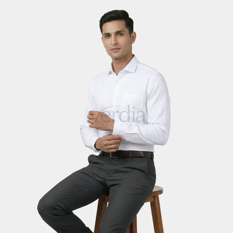 Men's White Cotton Spread Collar Formal Shirt