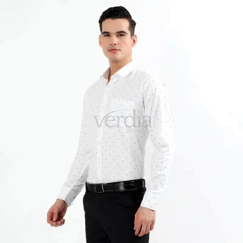 Men's White Cotton Printed Classic Collar Formal Shirt view 3