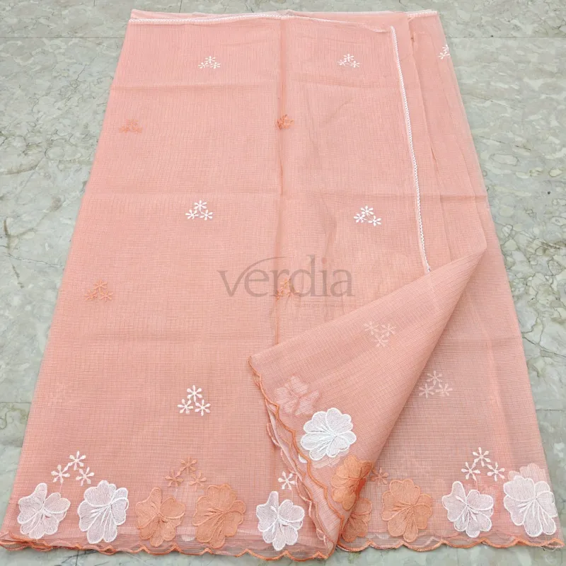 Cotton Kota Doria Saree with Embroidery Work and Blouse view 2