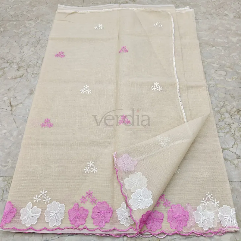 Cotton Kota Doria Saree with Embroidery Work and Blouse view 4