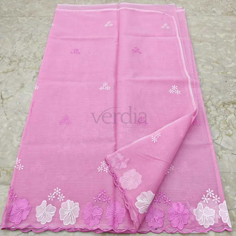 Cotton Kota Doria Saree with Embroidery Work and Blouse view 5