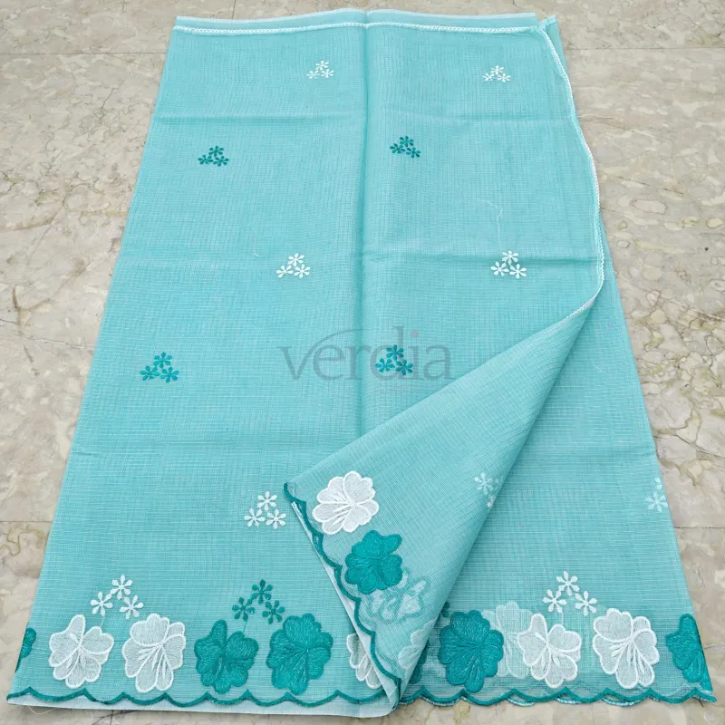 Cotton Kota Doria Saree with Embroidery Work and Blouse view 7