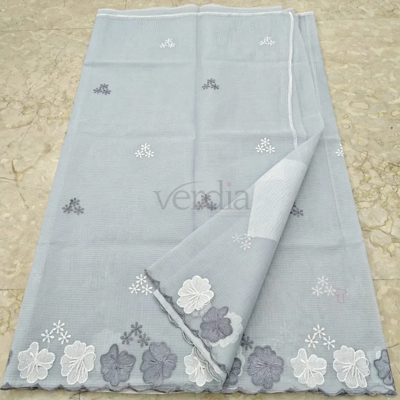 Cotton Kota Doria Saree with Embroidery Work and Blouse view 9