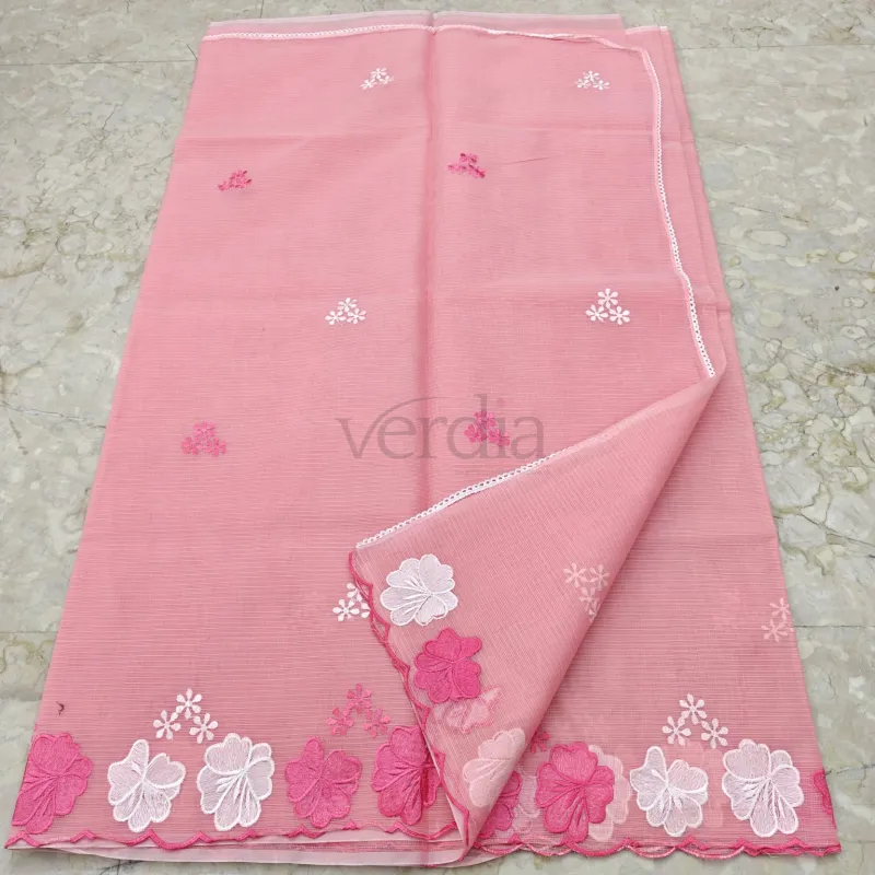 Cotton Kota Doria Saree with Embroidery Work and Blouse view 10