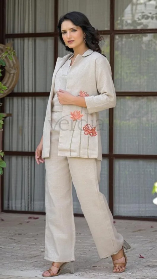 Imported Cotton Jute Fabric Embroidered Co-ord Set view 2