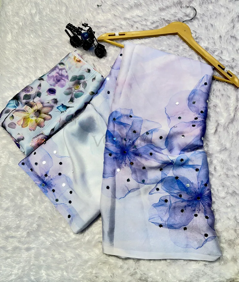 Digital Print Crepe Saree with Georgette Blouse view 4