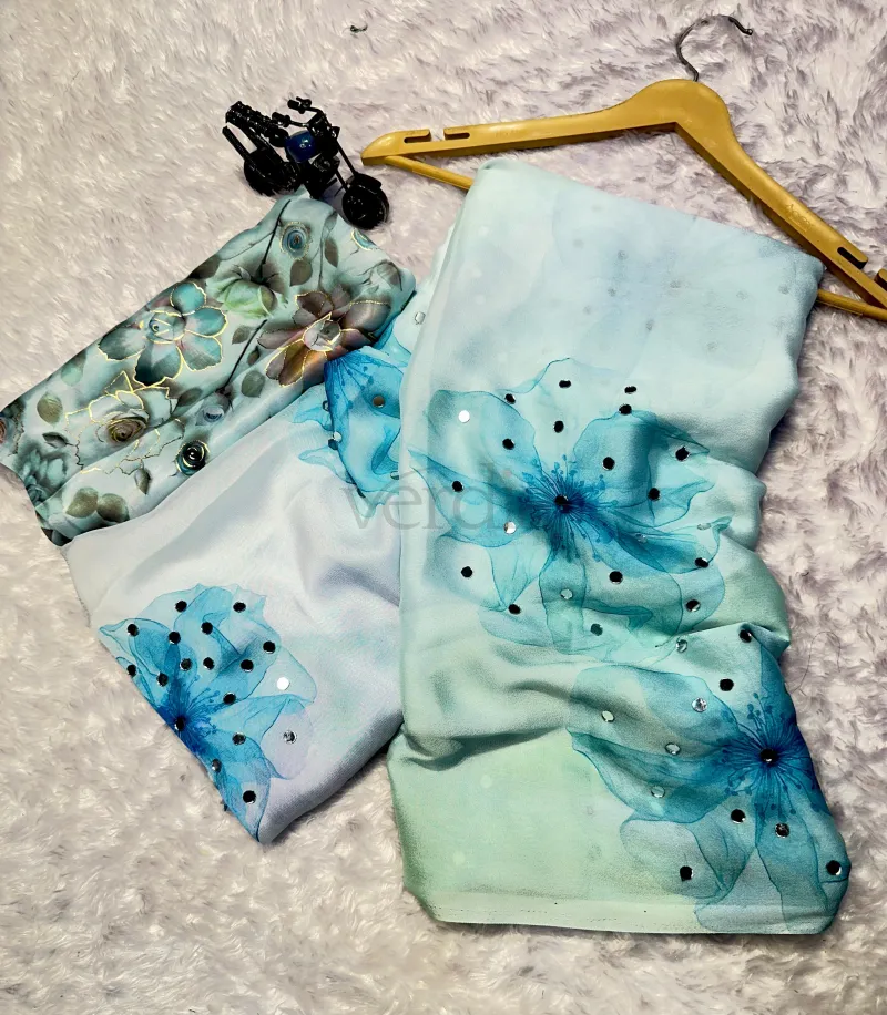 Digital Print Crepe Saree with Georgette Blouse view 5