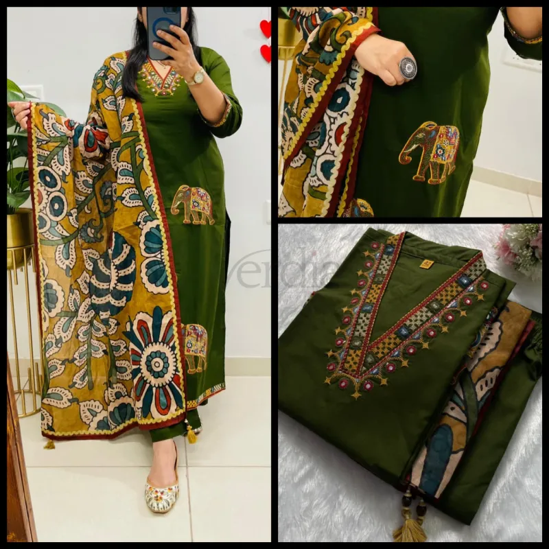 Unique Designer Cotton Suit with Kurti and Dupattas view 2