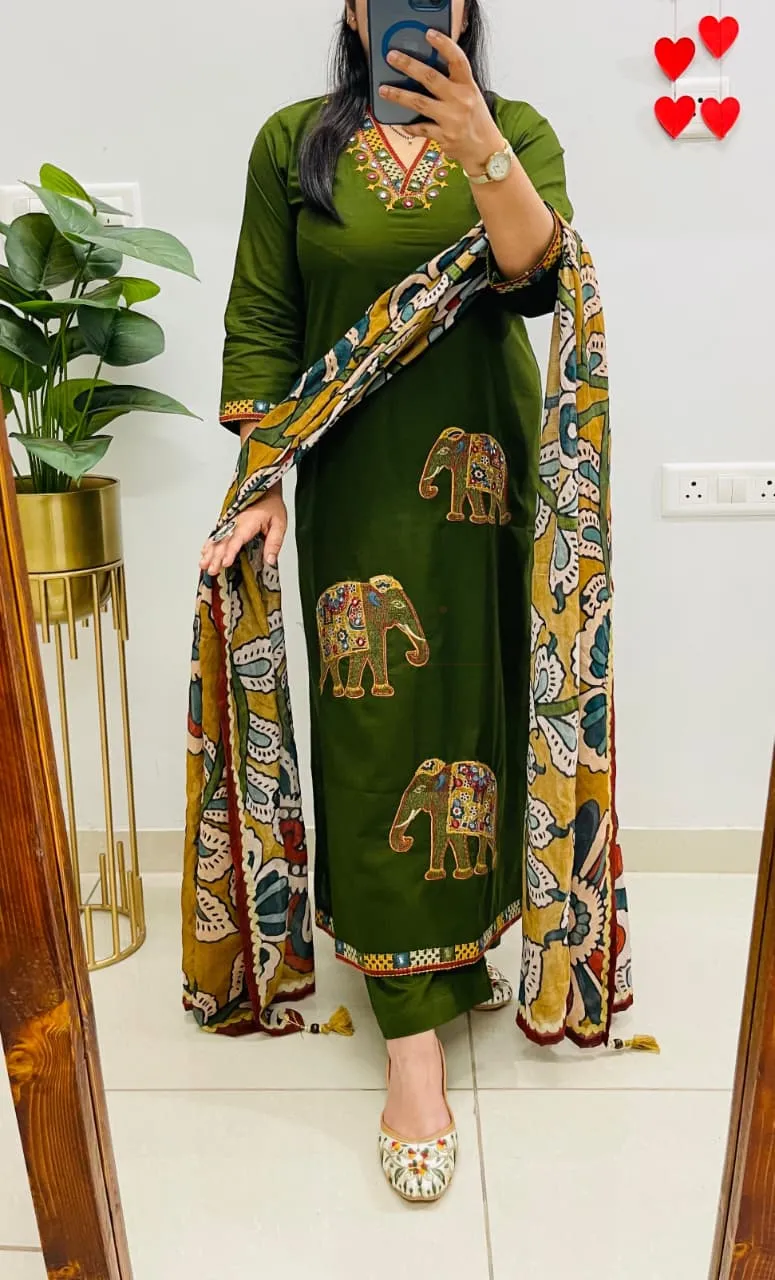 Unique Designer Cotton Suit with Kurti and Dupattas