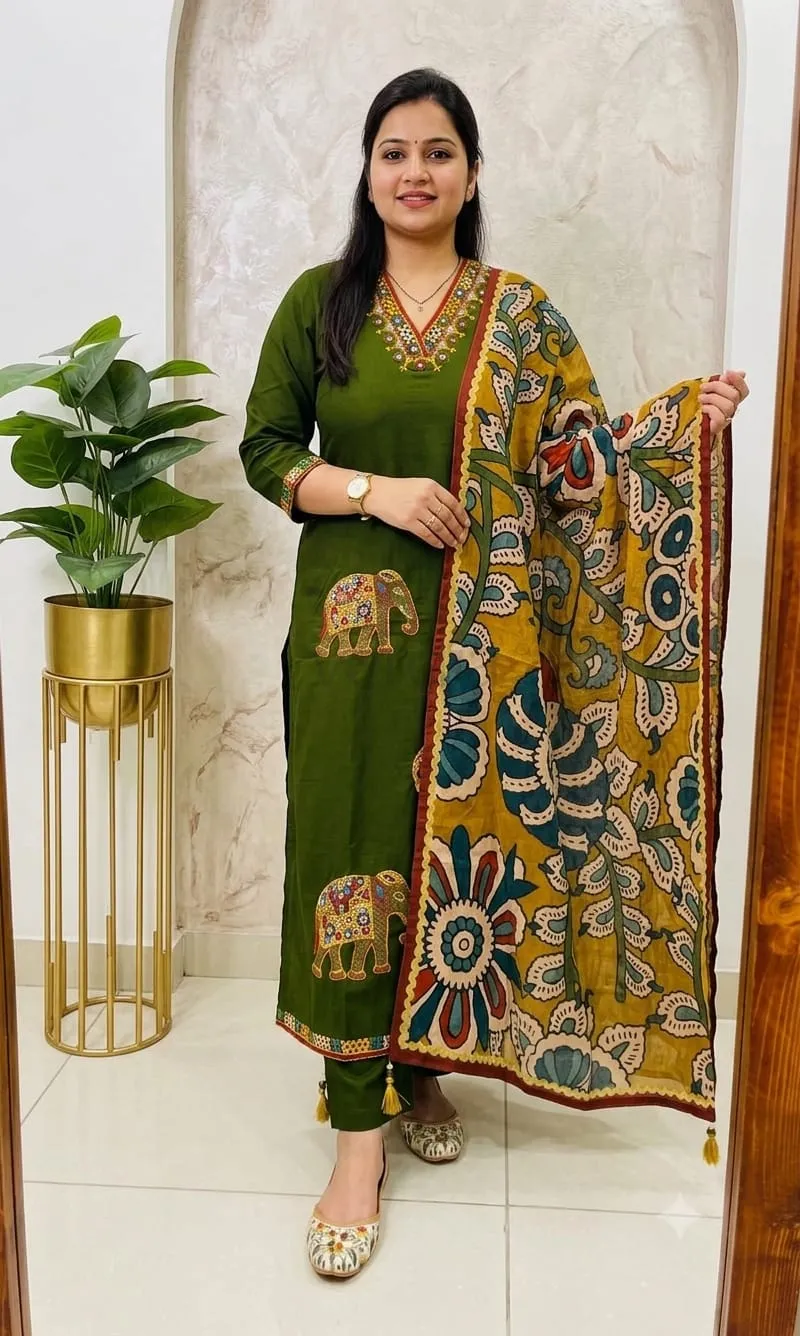Unique Designer Cotton Suit with Kurti and Dupattas