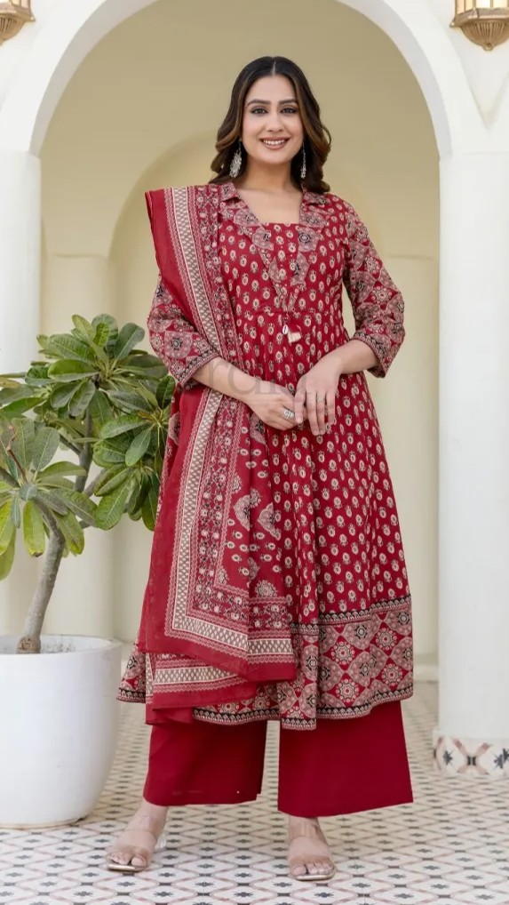 Premium Cotton Kurti Set with Sequins Work