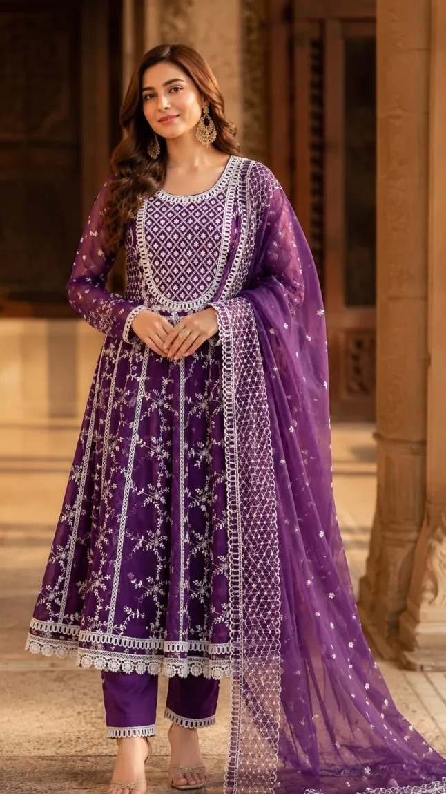 Premium Organza Heavy Chikankari Anarkali Set