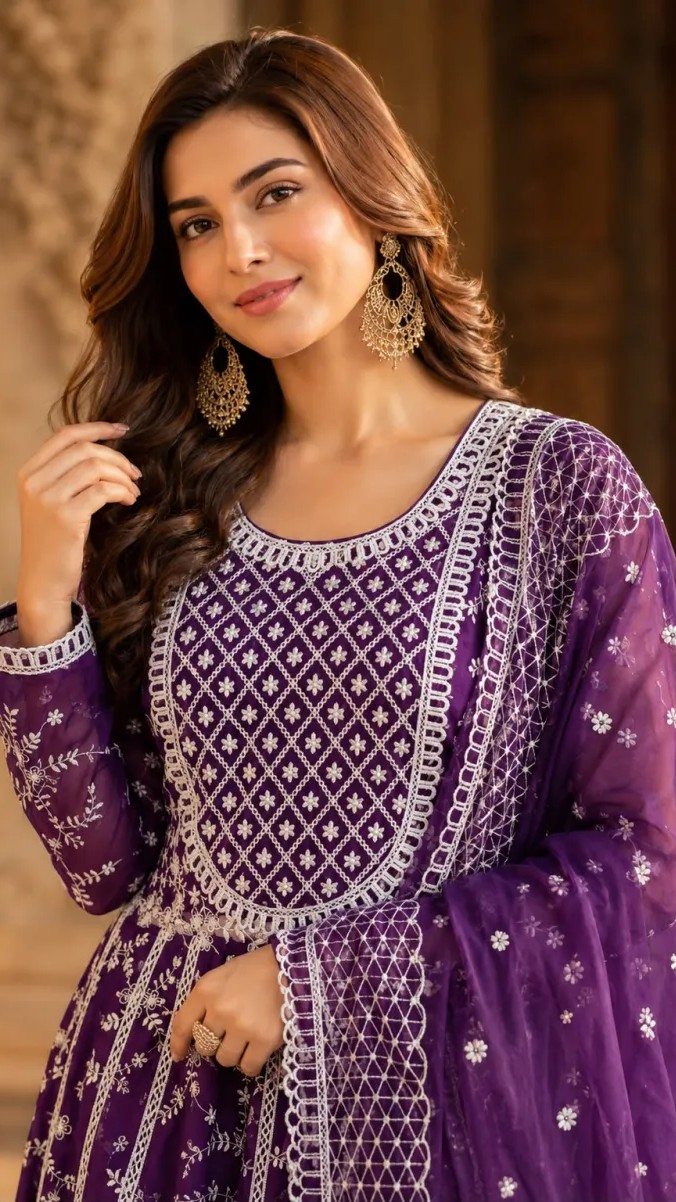Premium Organza Heavy Chikankari Anarkali Set view 2
