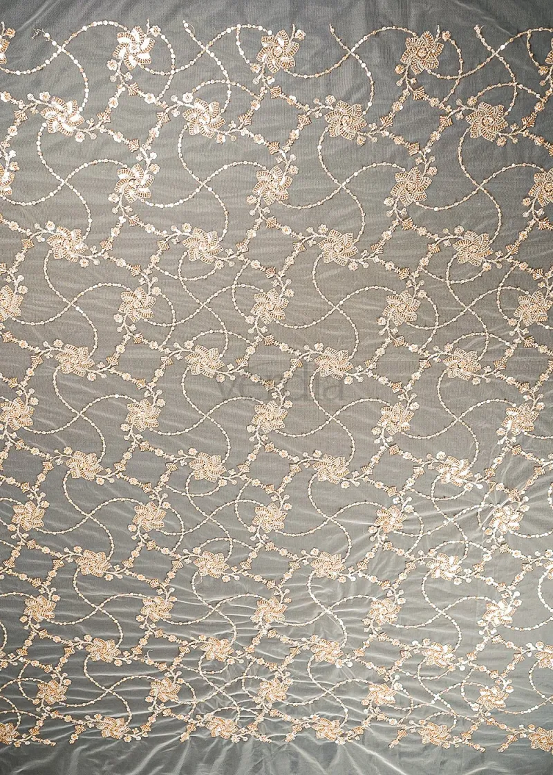 White Net Saree with Light Weave and Bead, Sequins, Katdana Work view 4