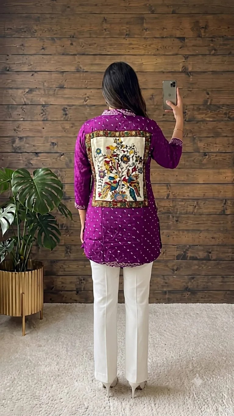 Elegant Crepe Shirt with Kalamkari Print view 2