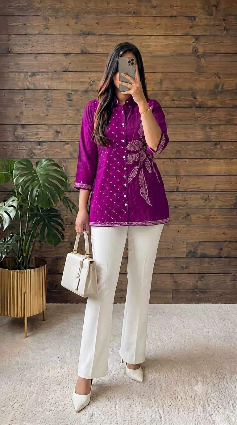 Elegant Crepe Shirt with Kalamkari Print