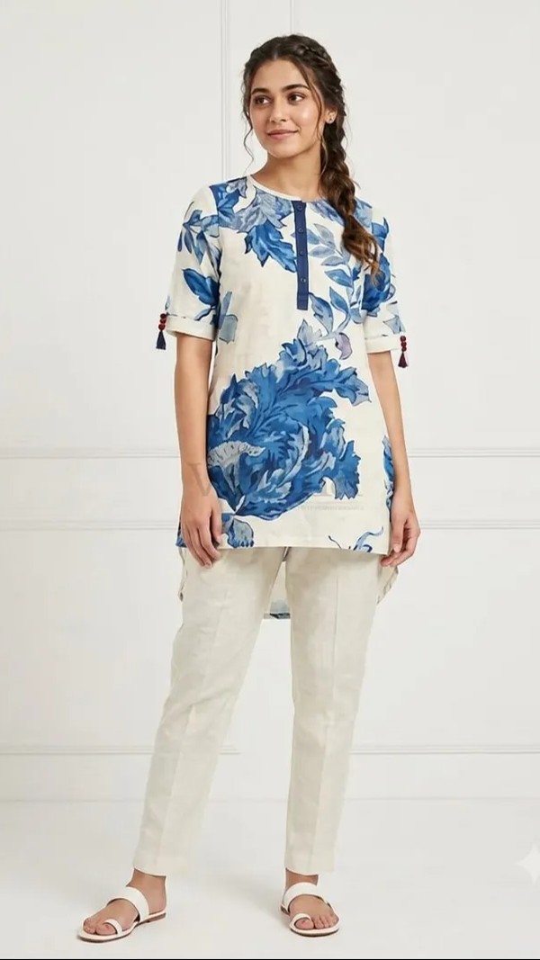 Stylish Kurti and Pant Set with Bold Floral Prints